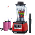 Red industrial-style commercial blender with 2200W power and 2-litre capacity jug.