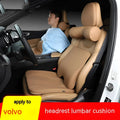 Volvo car headrest neck pillow and lumbar support cushion set in brown colour with synthetic fibre filling