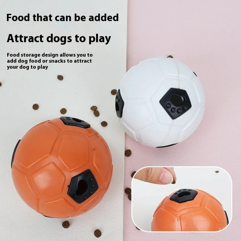 TPR dog chew toy ball in orange and white colours showing hollow style and teeth cleaning rod variations