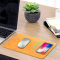 Brown wireless charging mouse pad with leather surface and Micro USB cable