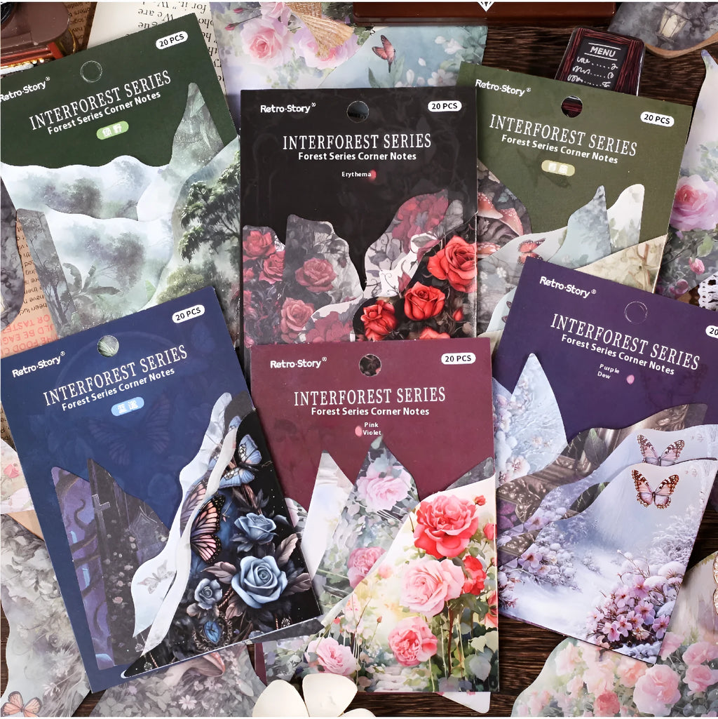 DIY hand account book notes set showing six colour patterns including Spring Vine, Pink Plum and Red Rose designs