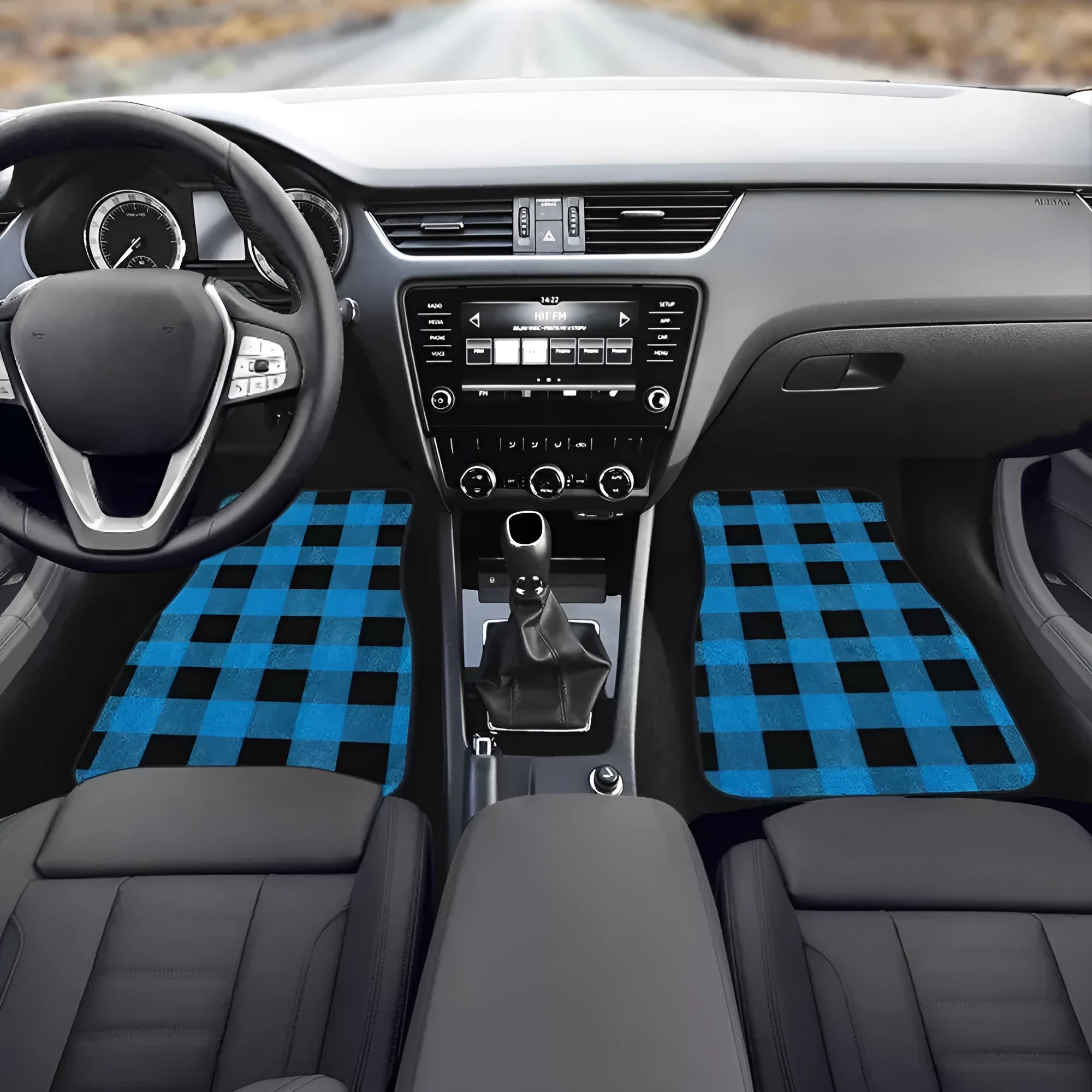 Black printed rubber car foot mat four-piece set showing 20mm thickness