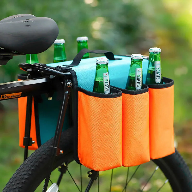 Black and orange double-sided bicycle beverage bag with 2L capacity and anti-scratch shelf