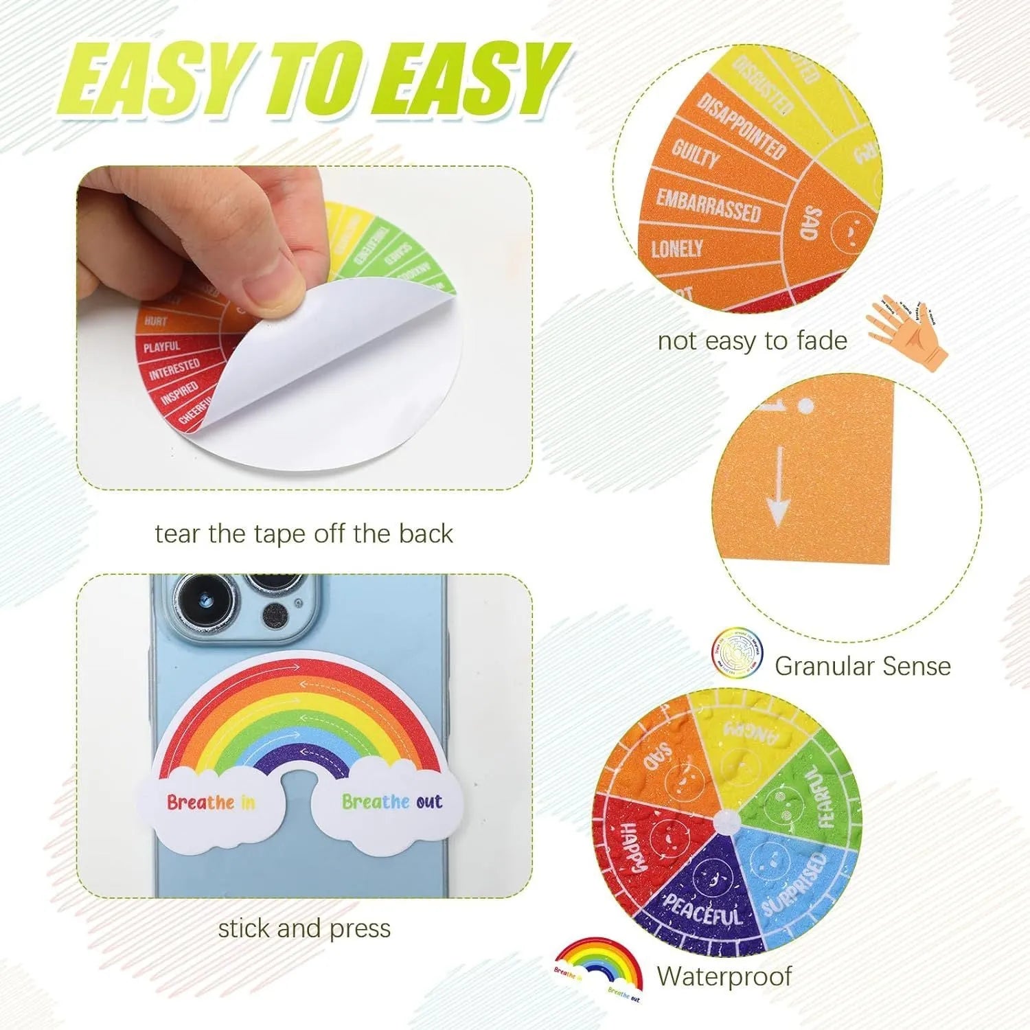 15-piece PVC decompression stickers in diamond pattern option for sensory stress relief