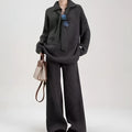 Women's dark grey imitation cashmere knit top and trousers two-piece set for commuting.