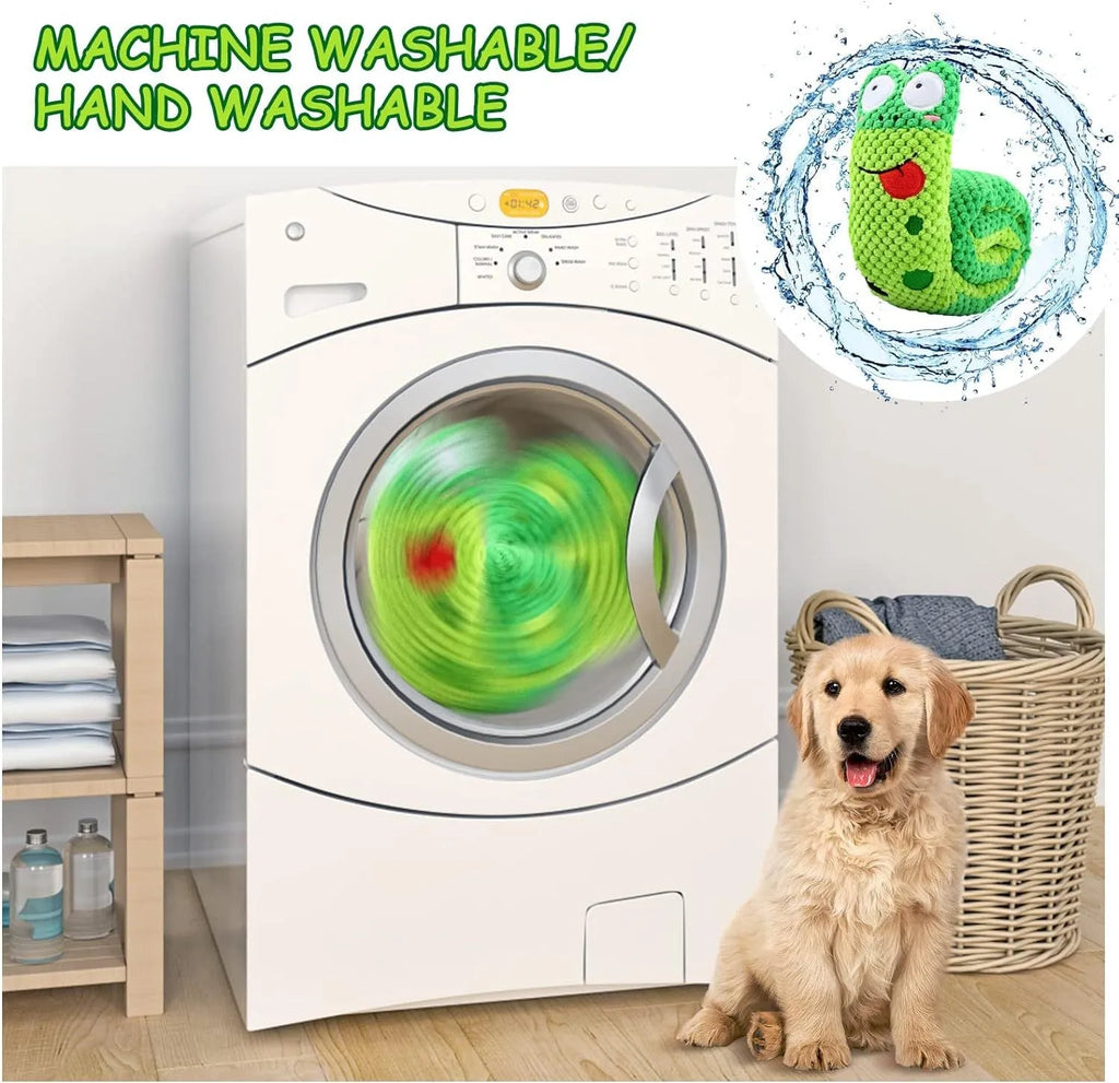Squeak dog puzzle toy in frog design with hidden food holes for foraging training