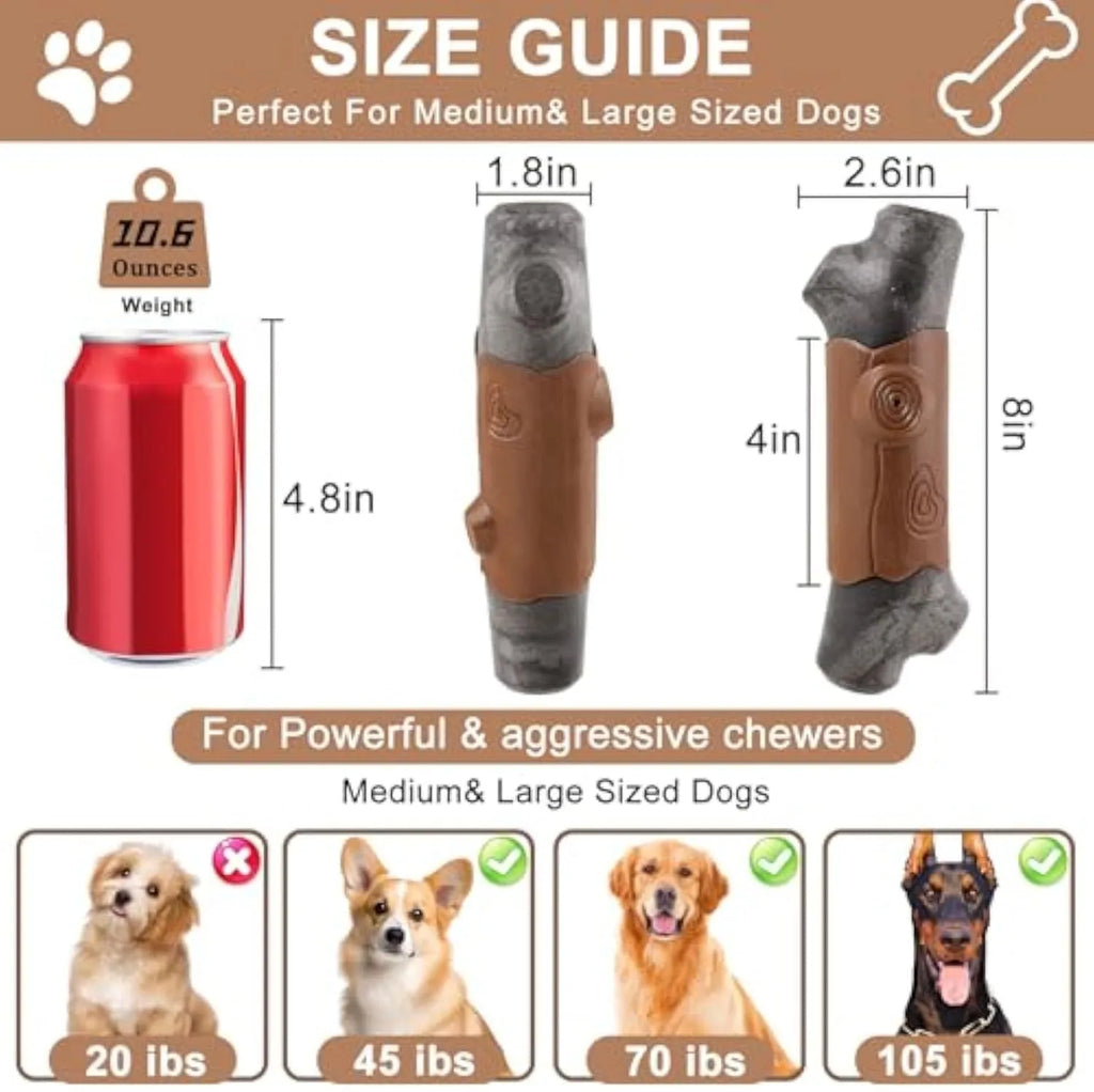 Branch-shaped nylon dog chew toy with bacon flavour and squeaker for aggressive chewers