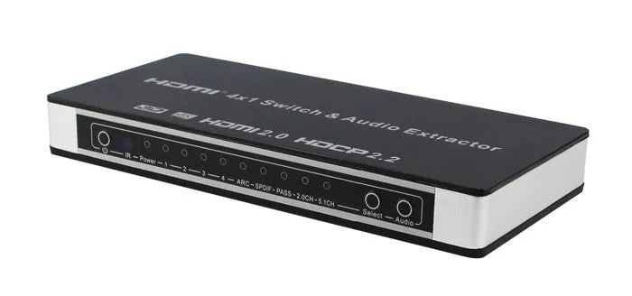 Black HDMI audio switch with remote control for 4 input 1 output video switching