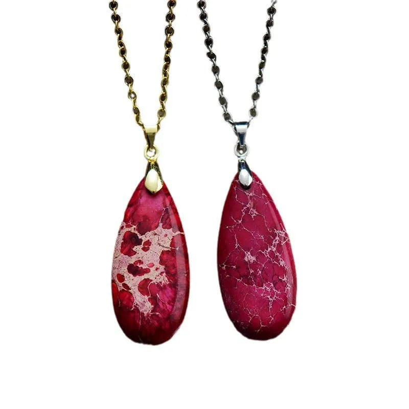 Jade drop-shaped pendant necklace with gold-plated chain in European American style