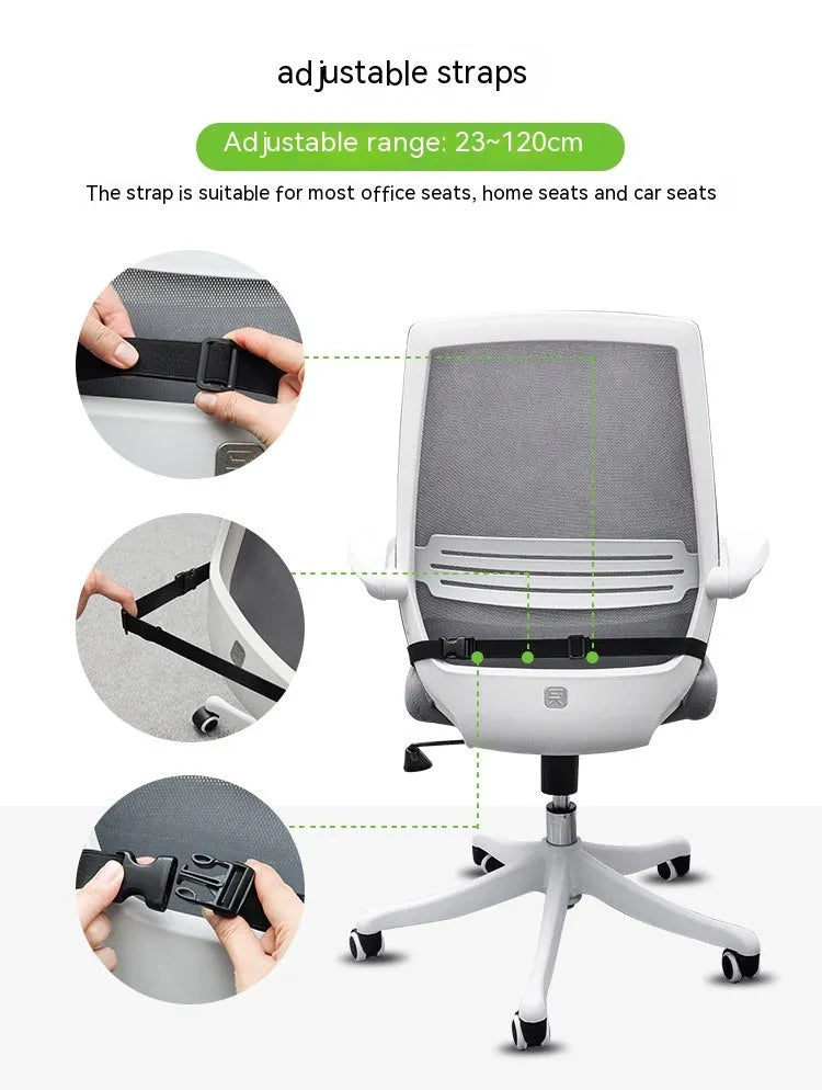 Memory foam car cushion with attachment straps in solid black colour on a car seat