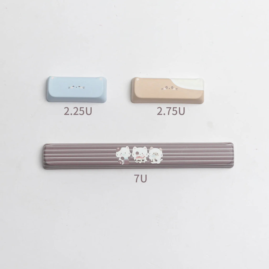 High Sea Salt Cat themed PBT mechanical keyboard keycap sets showing design details and packaging options