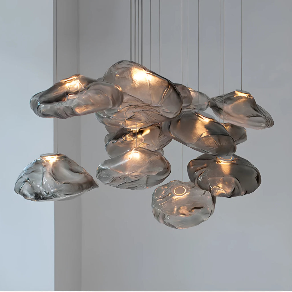 Modern glass decorative chandelier with LED lighting in leisure setting