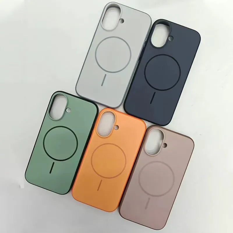 Blue frosted magnetic iPhone case with a prominent AI camera button on the side.