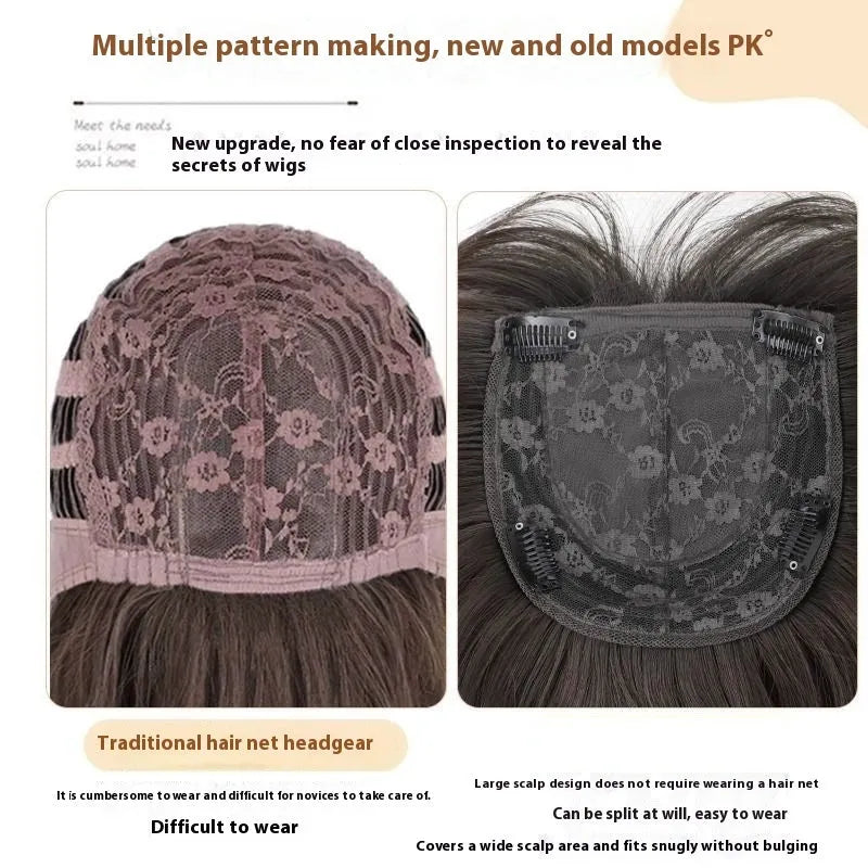Long straight layered full-head wig in black with hair net construction and high-temperature fibre material