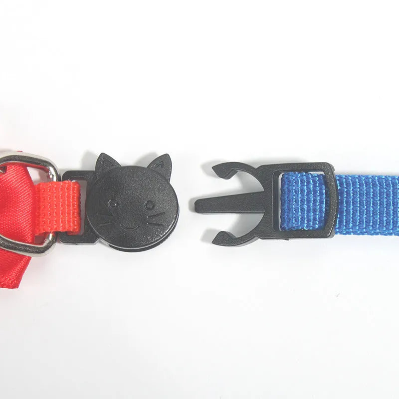 Striped adjustable bow tie cat collar with bell in multiple colour options on nylon ribbon