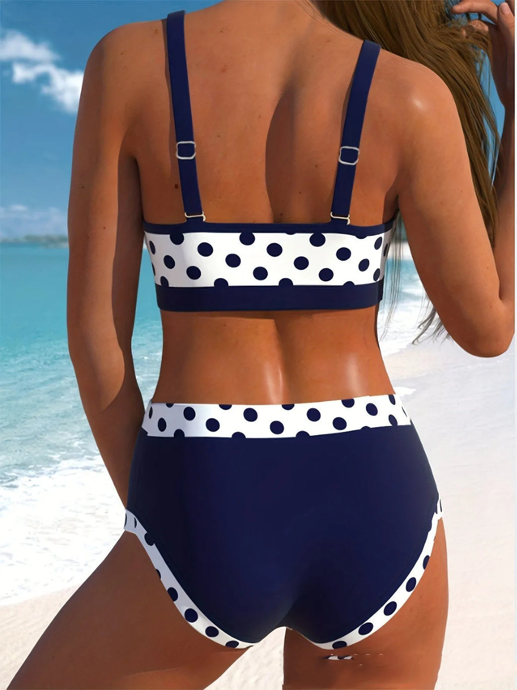 Boxer cut swimsuit briefs with multicolour small wave dots, made from polyester