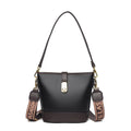 Korean style black bucket bag with dual shoulder straps and multiple internal zippered compartments