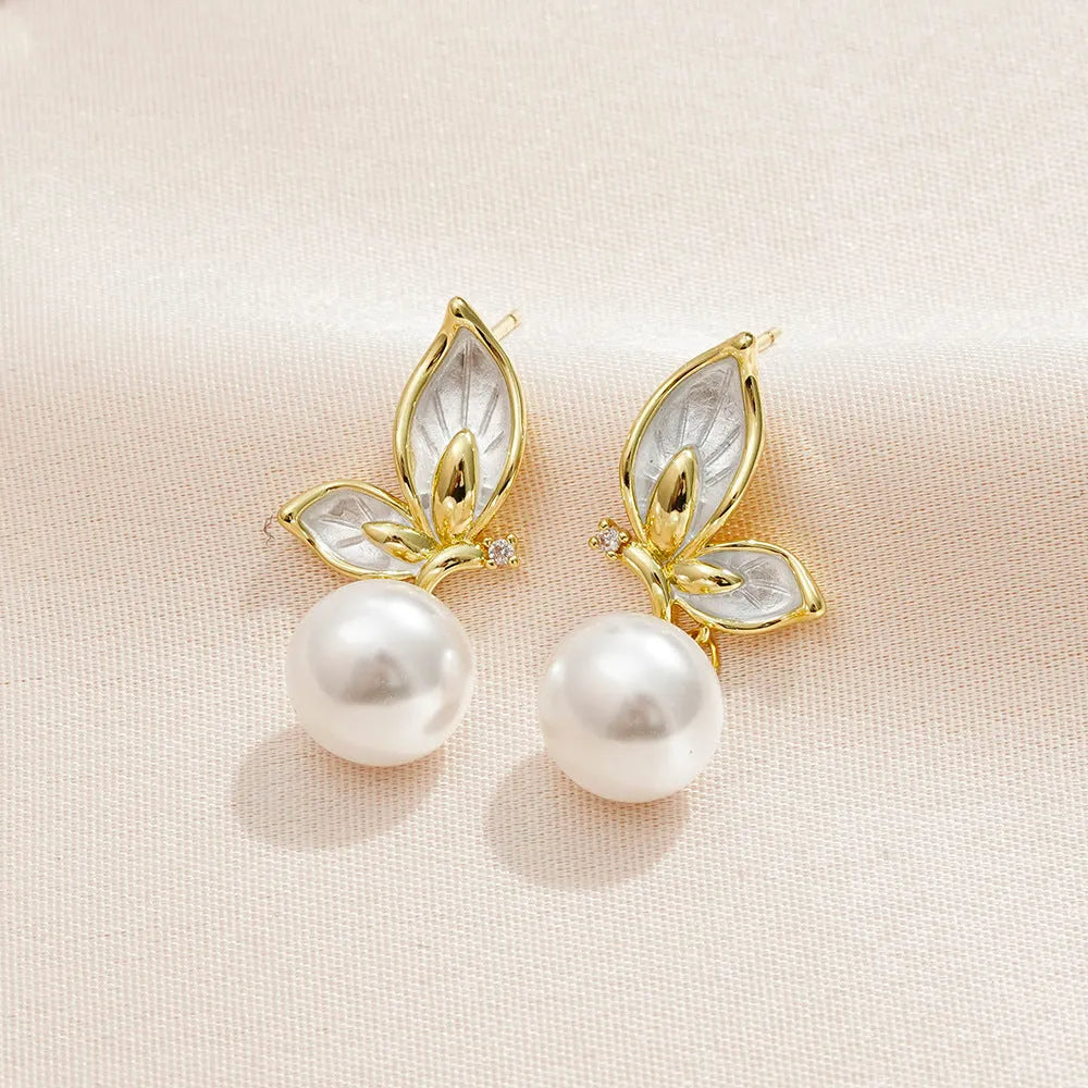 Zircon painting oil butterfly earrings for women with electroplated copper construction