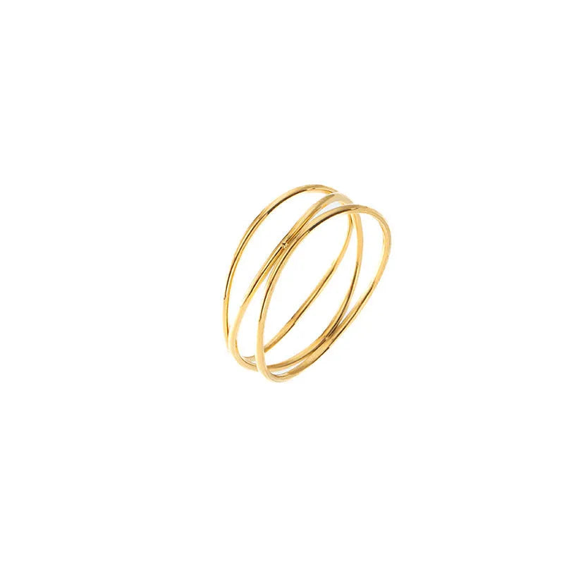 Women's geometric line ring with three-layer coil design in gold colour