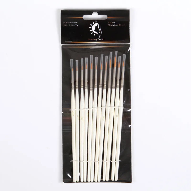 Pearl white 12-piece artist brush set with nylon wool bristles and solid wood pen holder