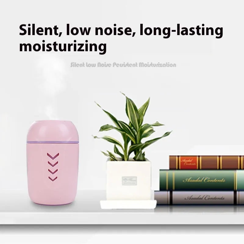 Round portable air purifier in white, pink or blue with USB cable for desktop or vehicle use