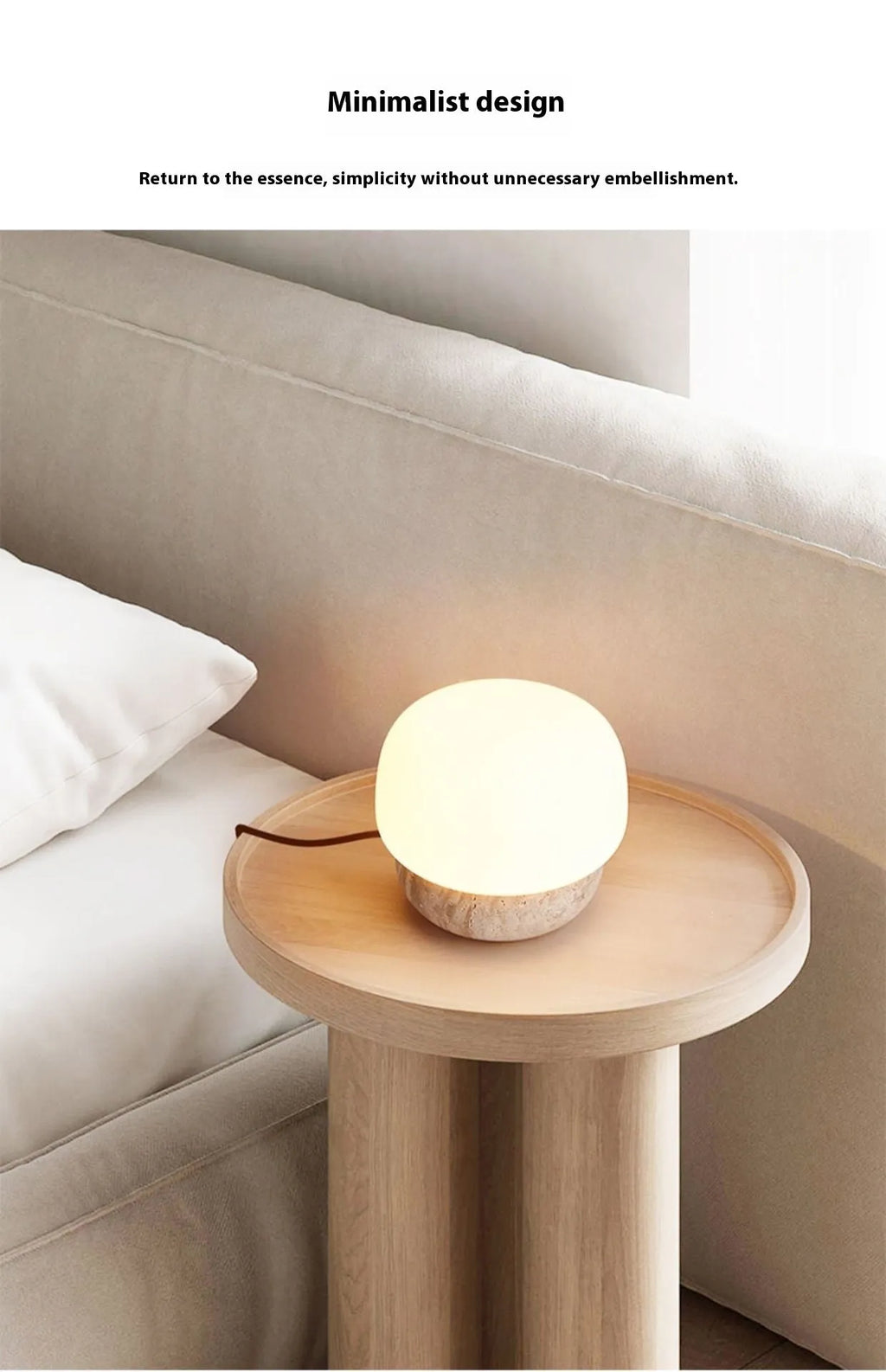 Cream retro bedside lamp with button switch on wooden surface