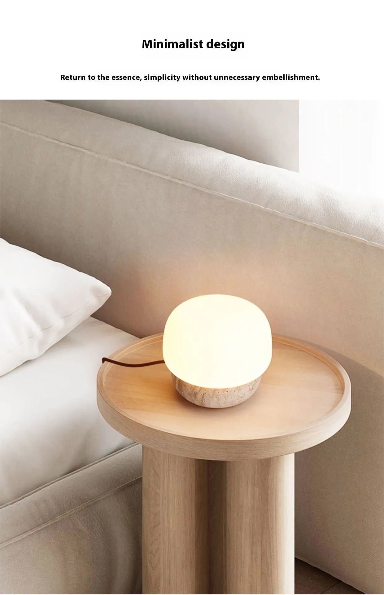 Cream retro bedside lamp with button switch on wooden surface