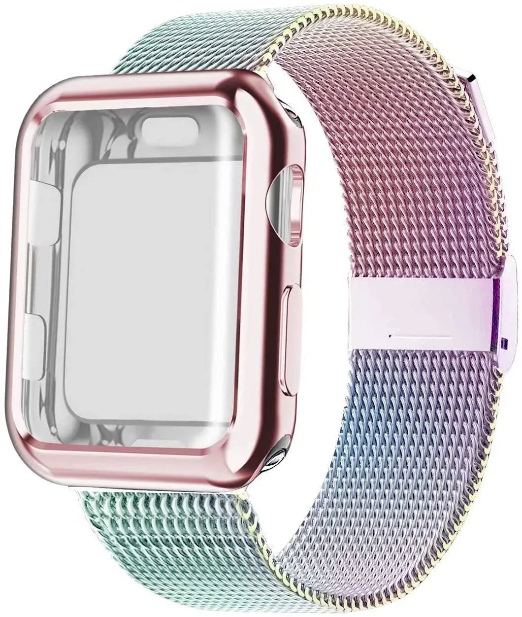 Magnetic Milanese metal strap for Apple Watch in various colours on a watch case