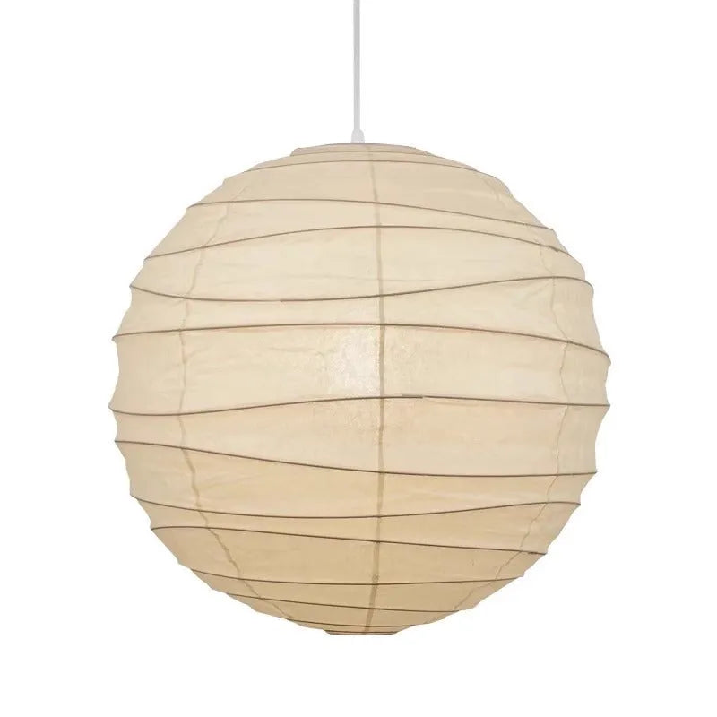 Japanese style spherical rice paper ball chandelier pendant light with warm glow.