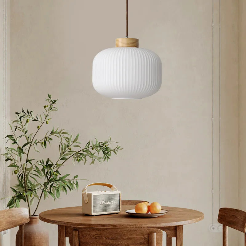 Retro Chinese wooden pendant light with Nordic design in warm light setting