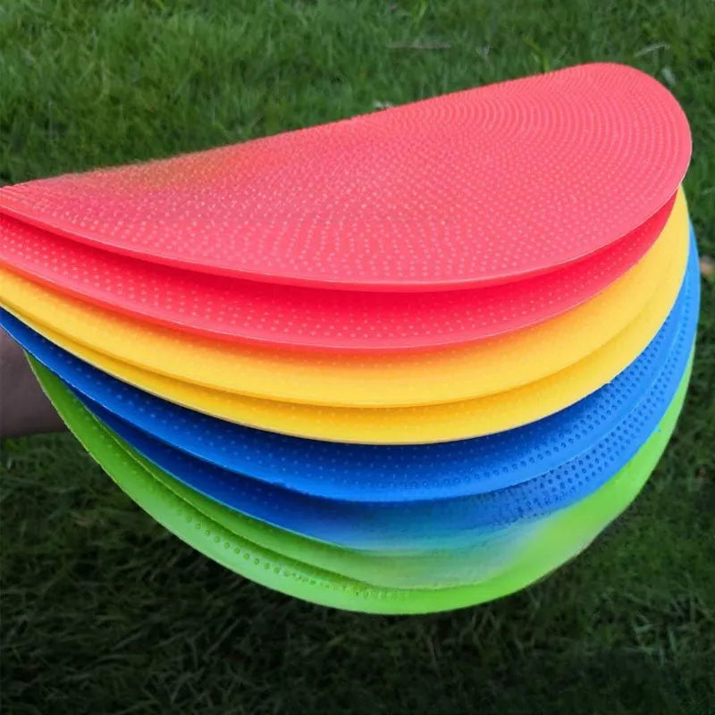 Football training target pad disc measuring 23cm in diameter with 3mm thickness in bright colour options