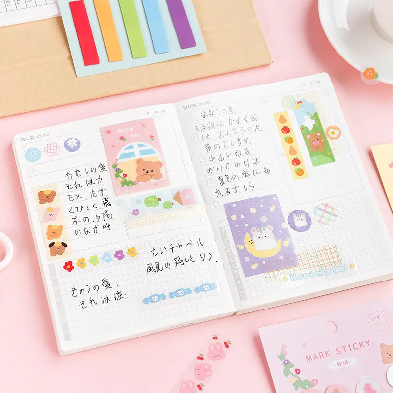 Pack of clear PVC index stickers in various colours, showing 15mm by 50mm size for study notes.