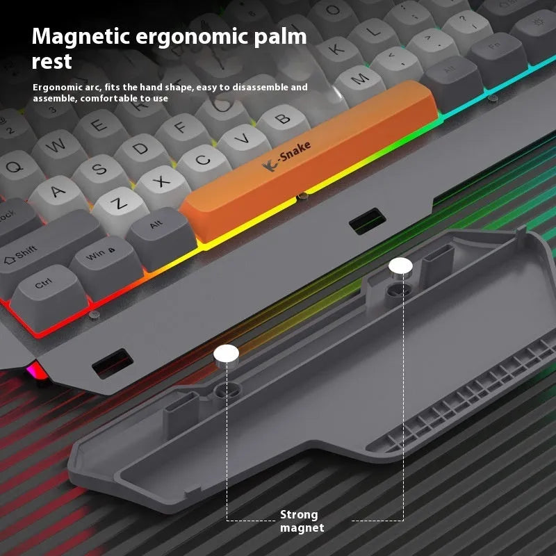 Blue wired gaming keyboard and photoelectric mouse set on a desk with backlit keys visible.