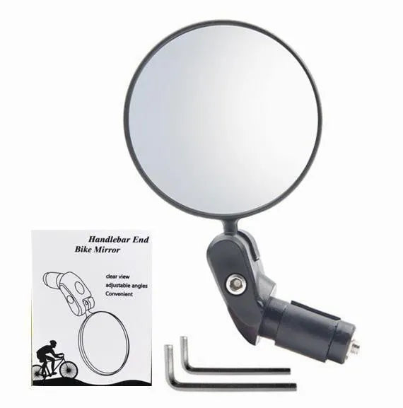 Black foldable convex rearview mirror showing 7cm reflective surface and adjustable stem.