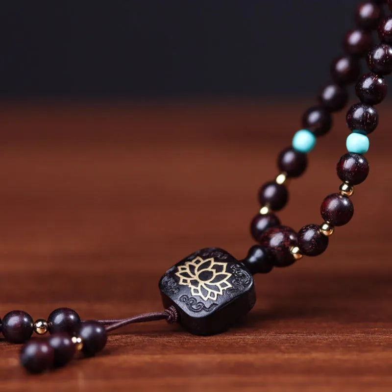 Zambia rosewood bead bracelet with 108 flat lotus pendant beads for DIY jewellery making