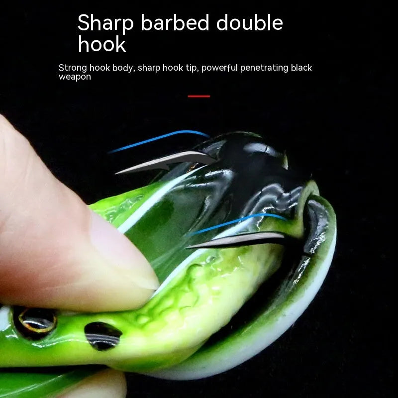 Bionic Real Thunder Frog Snake Head Luya fishing lure with double hooks in grass green colour