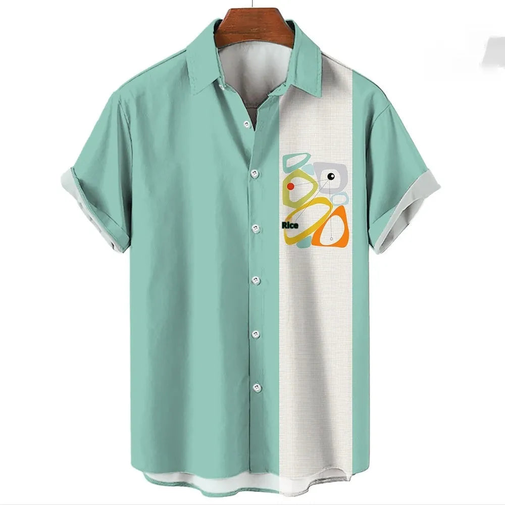 Men's stripe pattern Hawaiian shirt with short sleeves and button front in various colours.