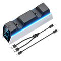 White PS5 wireless handle charger with RGB LED indicator and fixed dock, measuring 18.8 by 5.9 by 16.8 cm