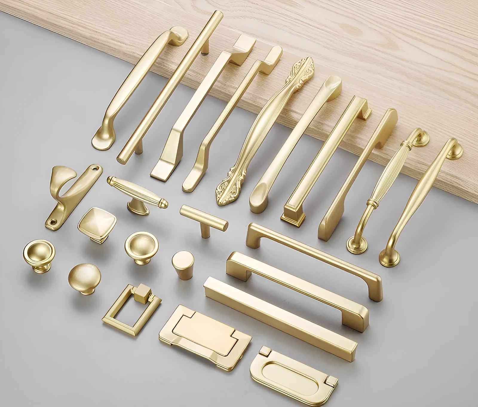 Gold T-shaped aluminium alloy single hole cabinet handle showing hole distance options.