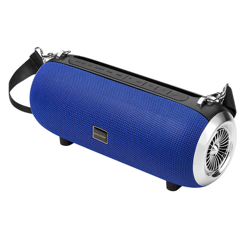 F666 mini Bluetooth speaker in square fabric design with shoulder strap and mobile phone stand