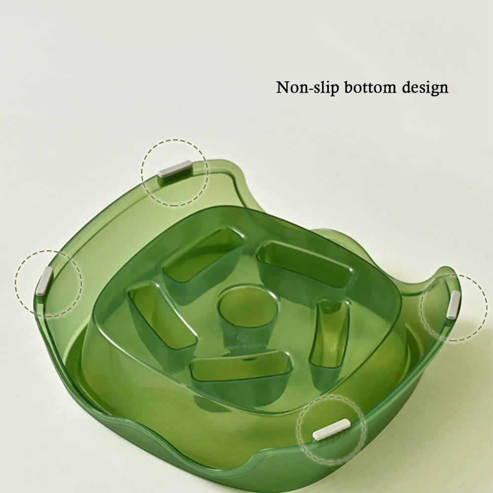 Plastic anti-choking slow feeder dog bowl in blue, grey, green or orange colours