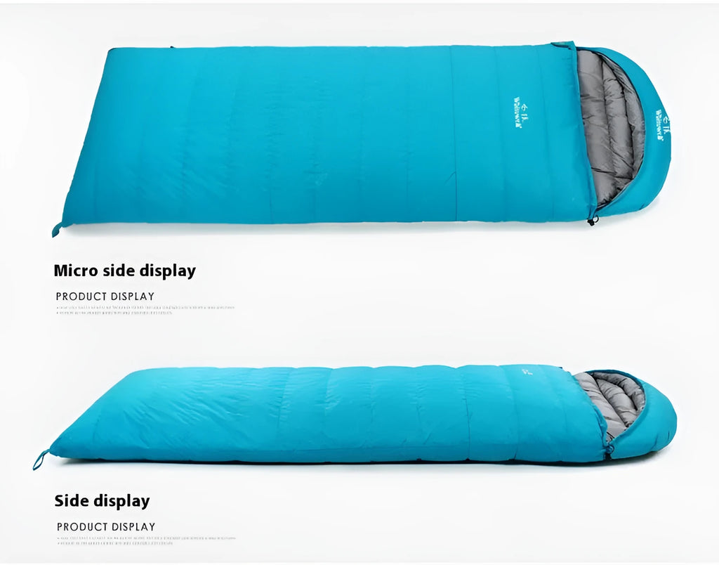 Black adult outdoor sleeping bag with goose down filler and tear-resistant nylon fabric