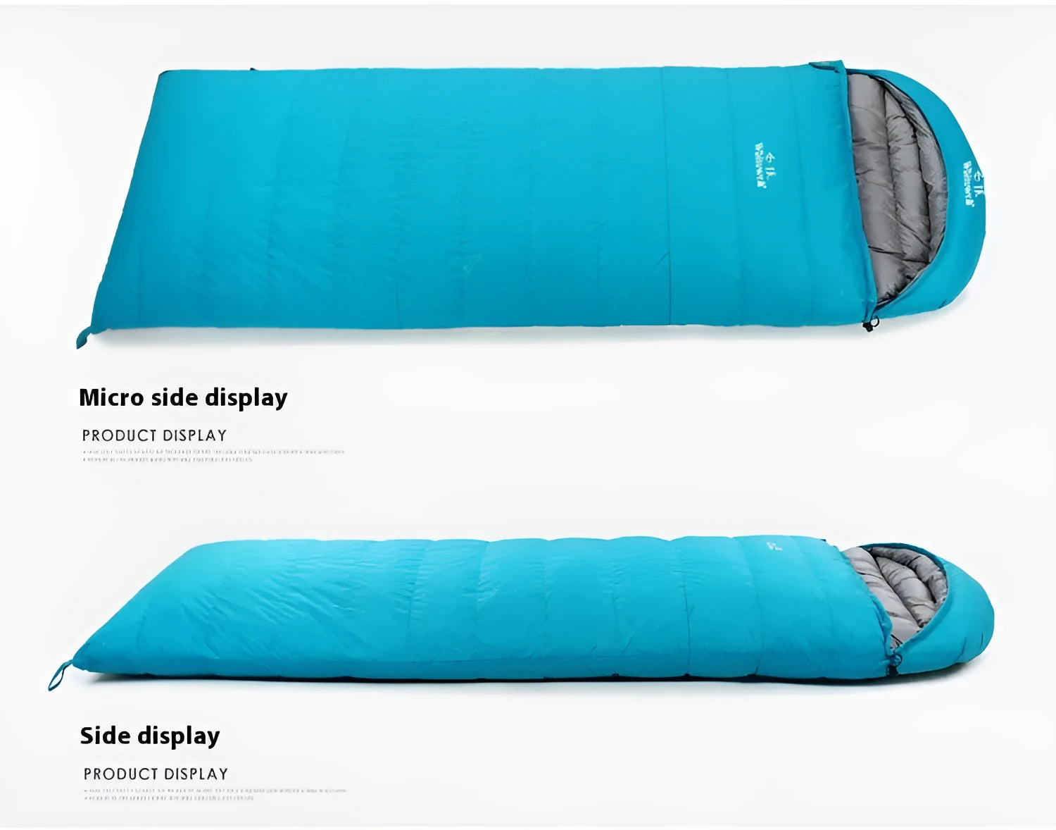Black adult outdoor sleeping bag with goose down filler and tear-resistant nylon fabric