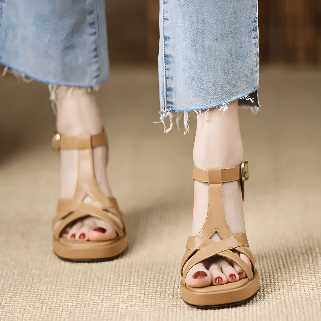 One-strap square toe waterproof platform thick heel high heels for women in black, brown, apricot