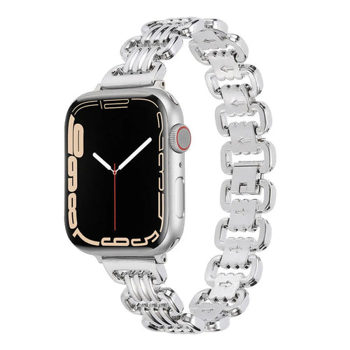 Alloy metal Apple Watch replacement bracelet in silver, black, gold, rose gold and Starlight colours.