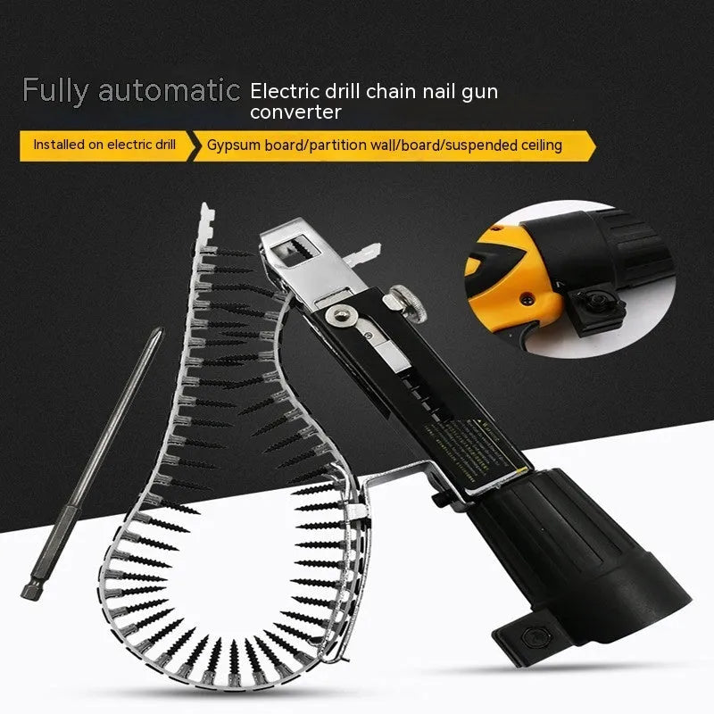 Chain screw gun head automatic nail gun accessory for electric screwdriver conversion