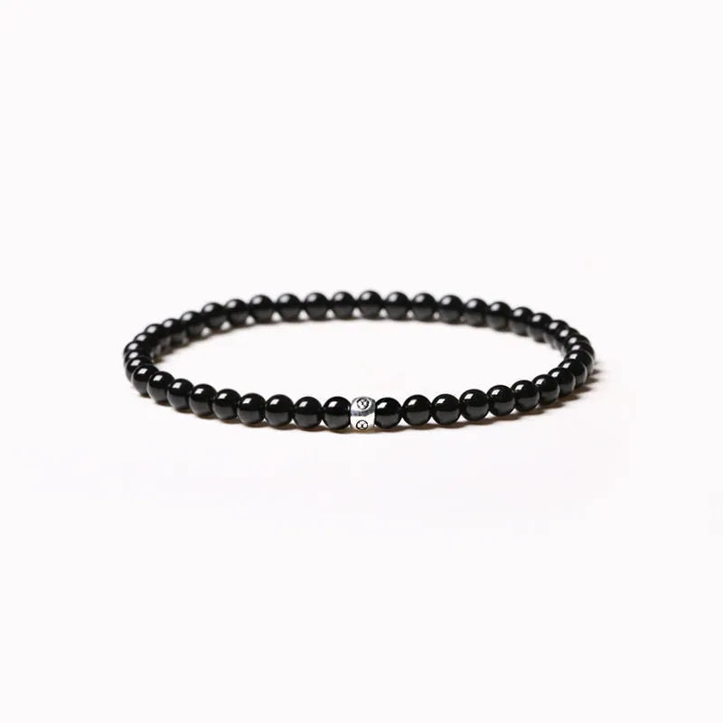 Geometric bead bracelet with Obsidian, Agate and Blue San stones in 4mm size