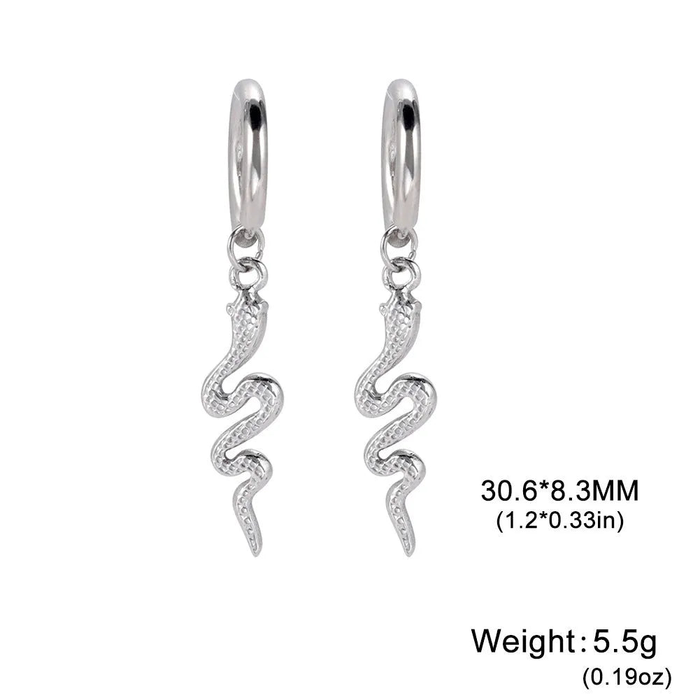 Gold plated snake-shaped vintage clip-on earrings on stainless steel base
