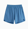 Men's black running shorts with four-sided stretch fabric and laser stitching detail