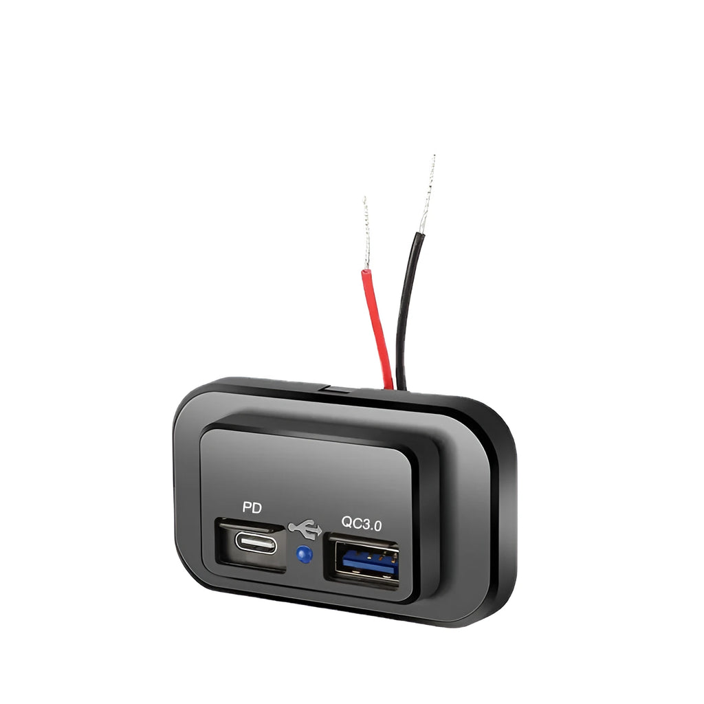 Black car charger with single USB TYPE-C port for QC3.0 and PD fast charging.